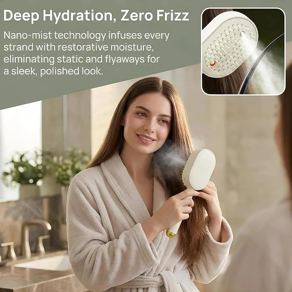 Electric Steam Brush, Rechargeable Hair Straightener Brush with Detangling Comb, Styling & Frizz Control, Portable Cordless Hair Tool (Popular)