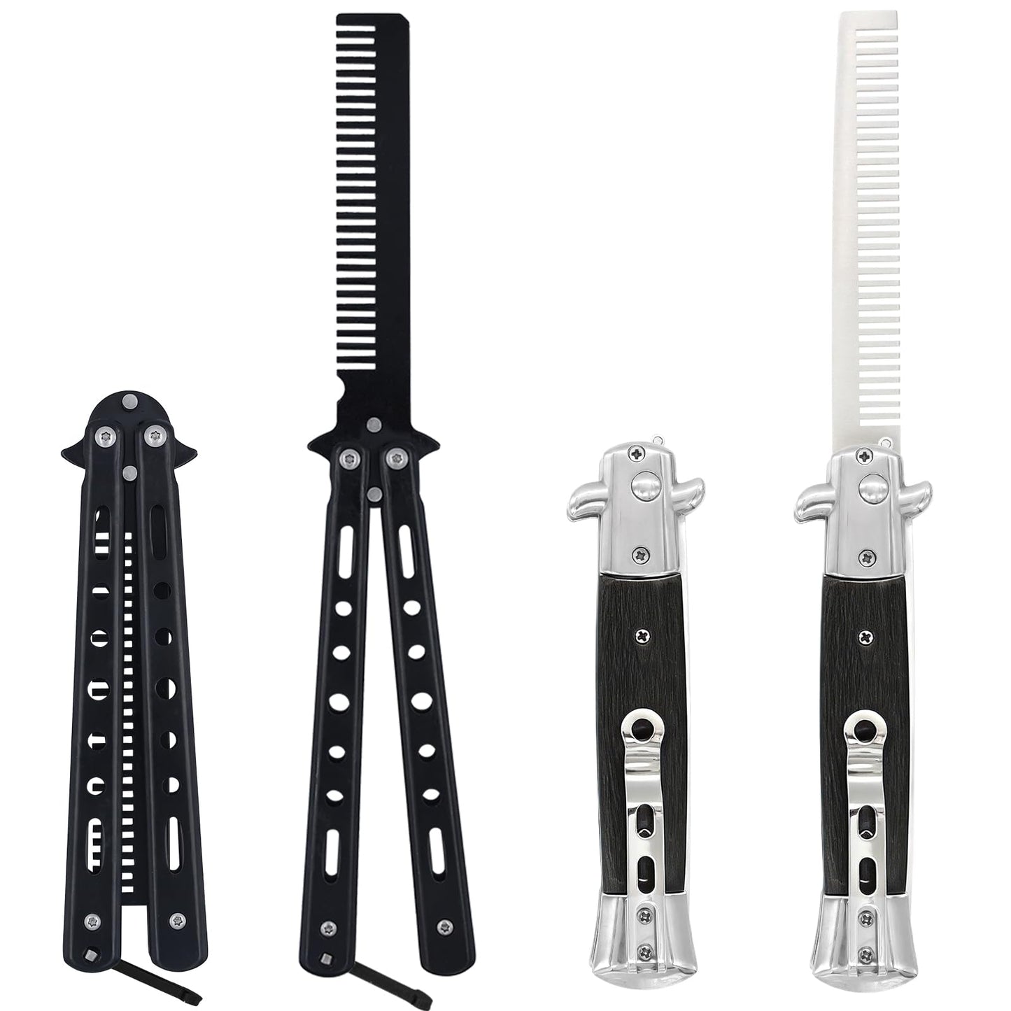 2 Pieces Black Folding Combs, Stainless Steel Automatic Butterfly Comb, Pocket Comb for Hair & Beard Styling