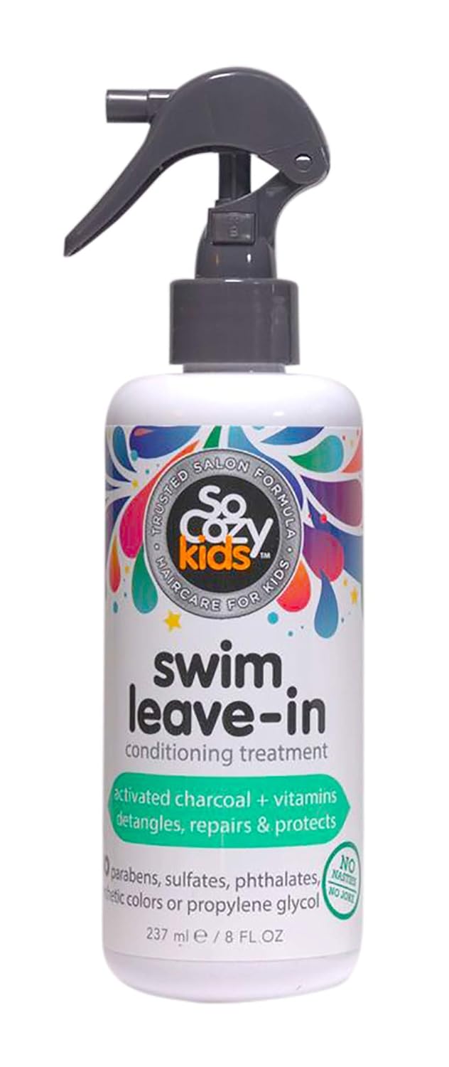 SoCozy Swim Leave-In Conditioner Spray for Kids | Protects & Repairs Pool & Sun Damaged Hair - 8 Fl Oz, Gentle Formula with Activated Charcoal & Vitamin B5