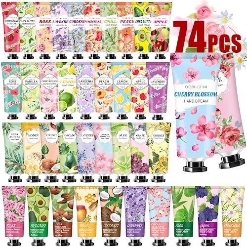ANKOOY 1 Oz Hand Cream Gifts Set - 74 Natural Scented Travel Moisturizers for Dry Hands, Stocking Stuffers & Gifts for Women & Adults