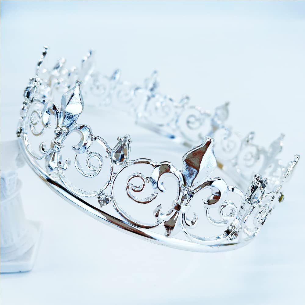 Royal Full King Crown Metal Crowns And Tiaras For Wedding Birthday Christmas Costume Cosplay Valentine Party (Silver)