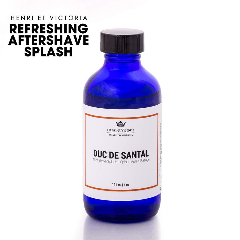 HENRI ET VICTORIA Aftershave Splash For Men l Canadian Made by A Skilled Artisan l Moisturize and Soothe the Skin 114 ml (4 oz) (Duc Santal Fragrance)