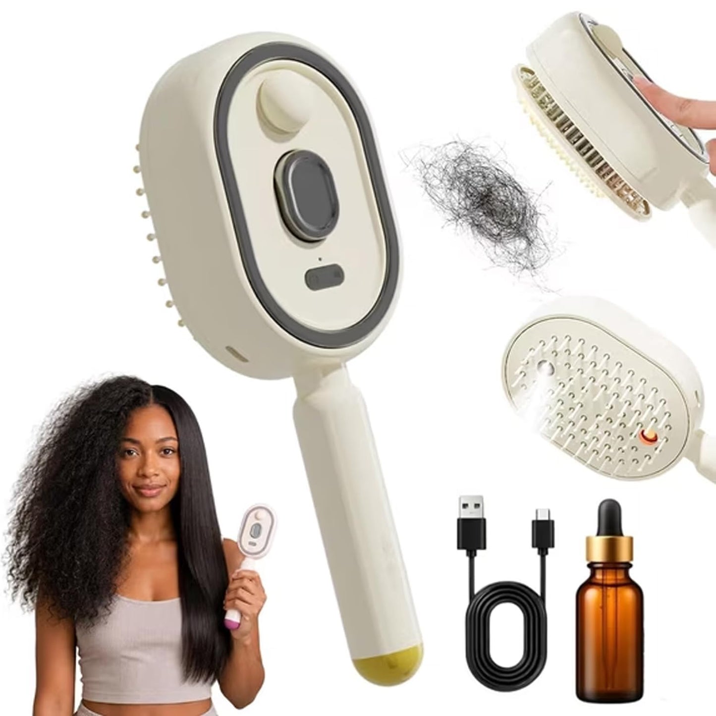 5 in 1 Air Cushion Hair Brush, Electric Spray Air Cushion Massage Comb, Rechargeable Mist Detangling Brush for Smooth, Anti-Static, Frizz-Reducing Hair Care (Beige)