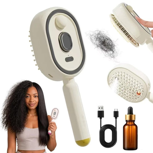 5 in 1 Air Cushion Hair Brush, Electric Spray Air Cushion Massage Comb, Rechargeable Mist Detangling Brush for Smooth, Anti-Static, Frizz-Reducing Hair Care (Beige)