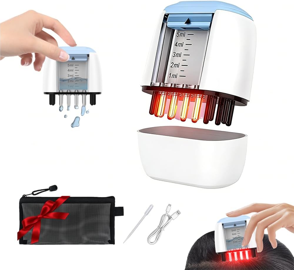 Red Light Scalp Applicator Comb - Electric Massager for Hair Oil & Serum | Vibrating Treatment Brush with Storage Bag