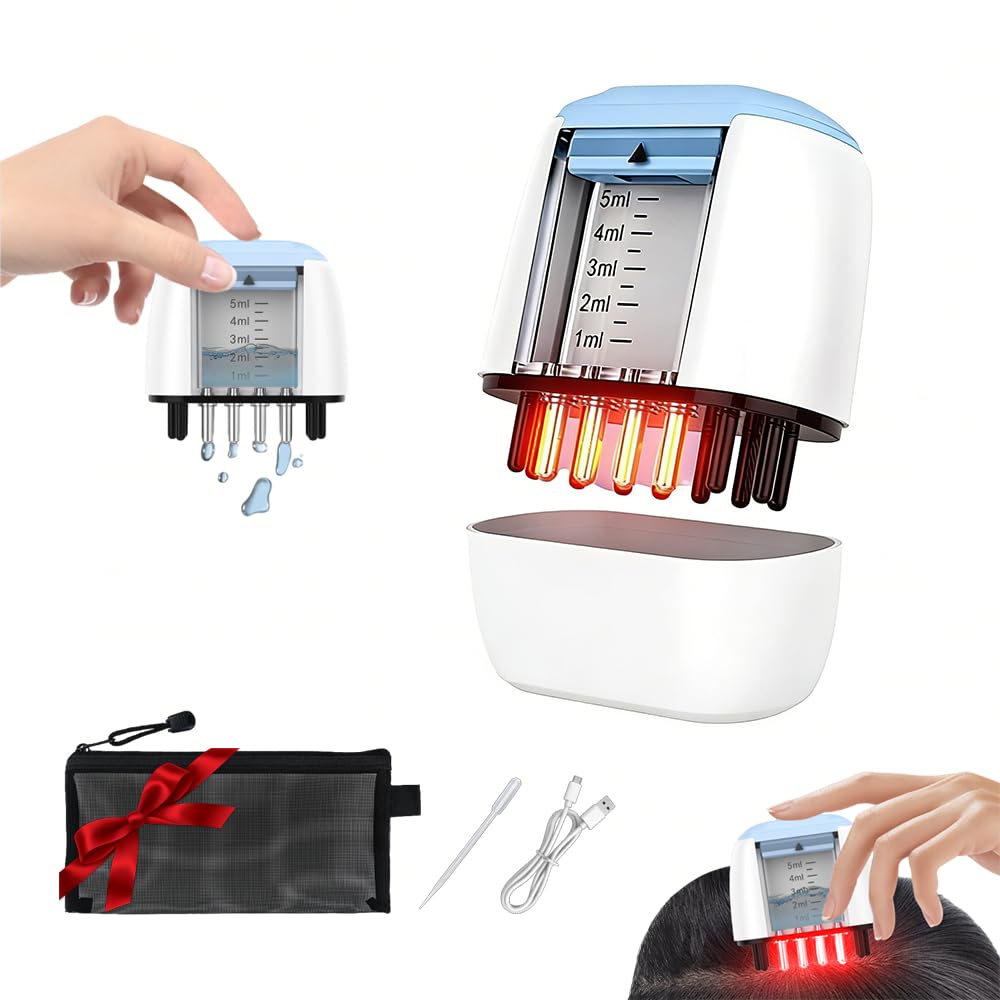 CHACONESS Red Light Scalp Applicator Comb, Electric Scalp Massager, Hair Oil & Serum Applicator, Vibrating Scalp Treatment Brush for Essential Oils, Daily Scalp Care, Storage Bag Included