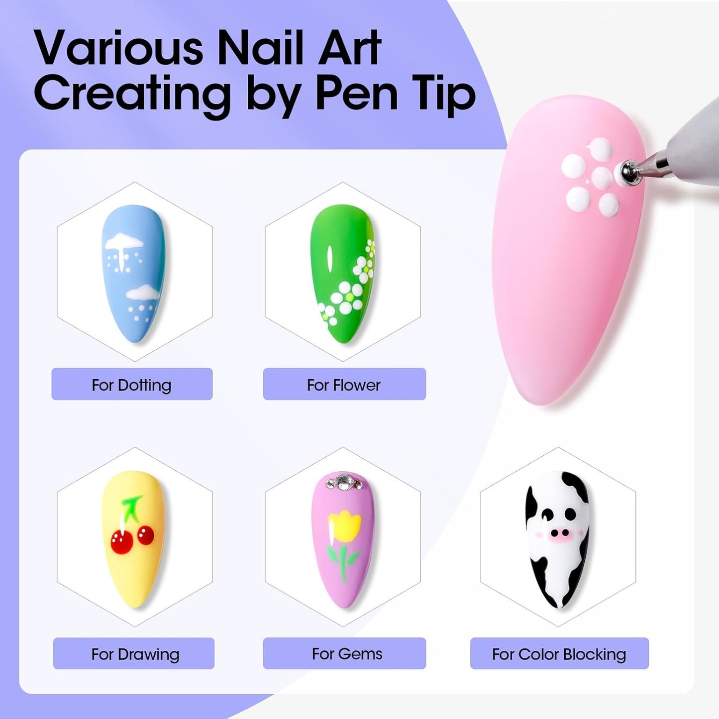 Gellen 5-in-1 Nail Dotting Pen - Double-End Nail Art Tool for Gems, Gradient & Chrome | DIY Manicure
