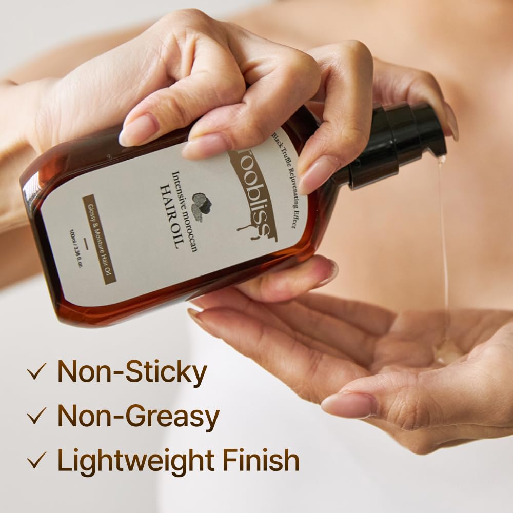 ROOBLISS Intensive Moroccan Hair Oil, Organic Argan Oil with Black Truffle for Shine & Frizz Control, Heat Protectant Hair Serum for Dry & Damaged Hair, Korean Hair Care (3.38 Fl Oz / 100ml)