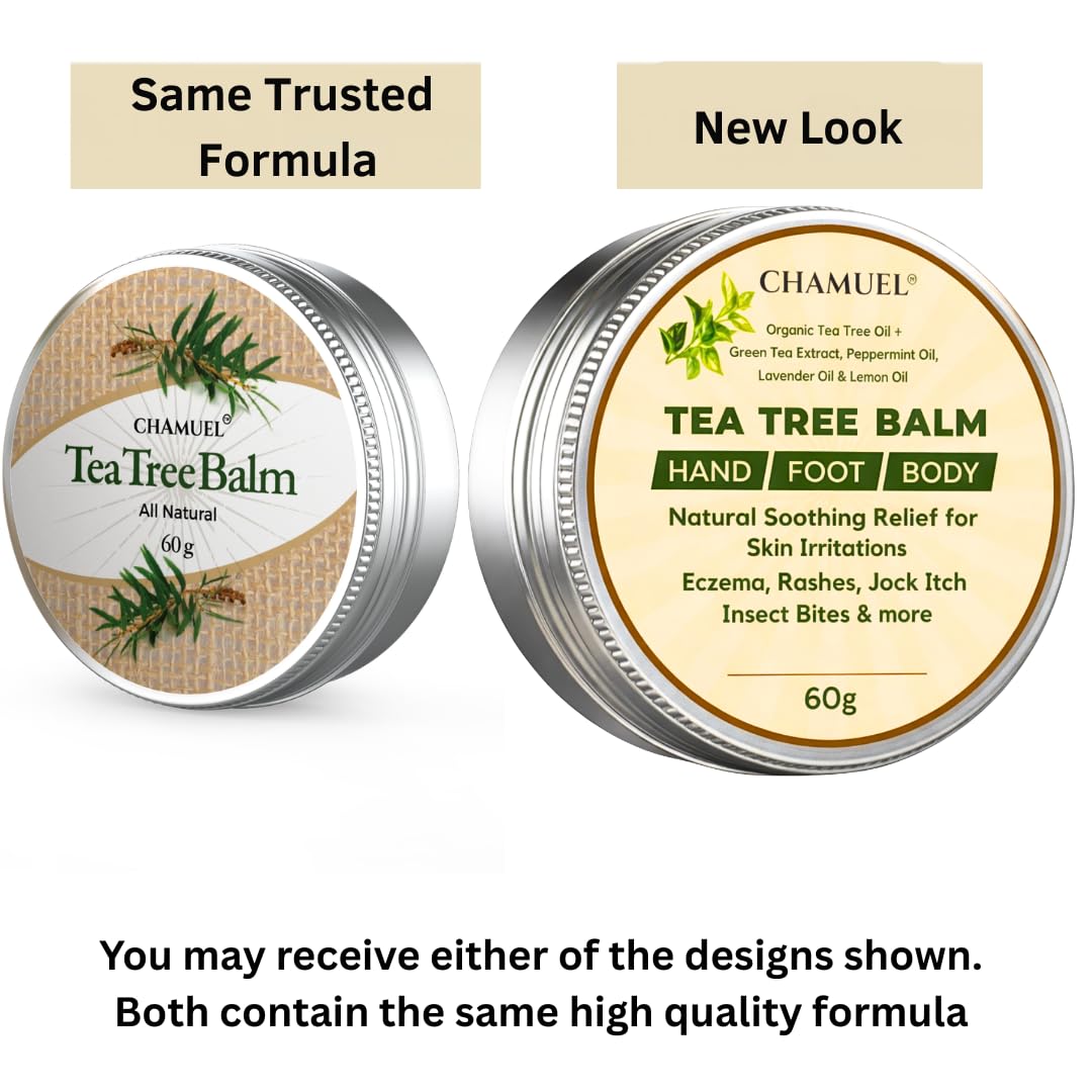 Chamuel Tea Tree Oil Balm – All Natural Moisturizing Cream for Dry Skin, Rough Hands, Cracked Heels, Cuticles & Feet – Hydrating Body Balm for Women & Men, 2-Pack