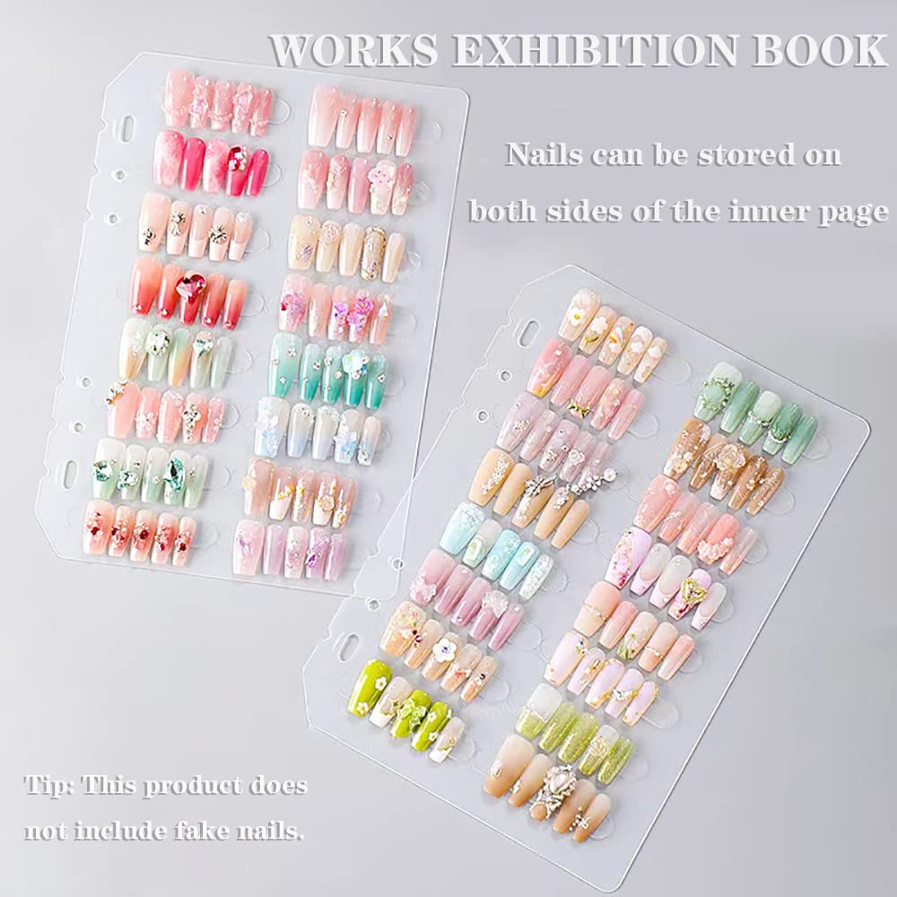 Large Clear Press on Nails Storage Box, Empty Press on Nails Packaging Box Set with Double-sided Adhesive Tape and 50 Arcylic Nail Display Stand Can Be Used to Store and Store Personal Items (large 1)