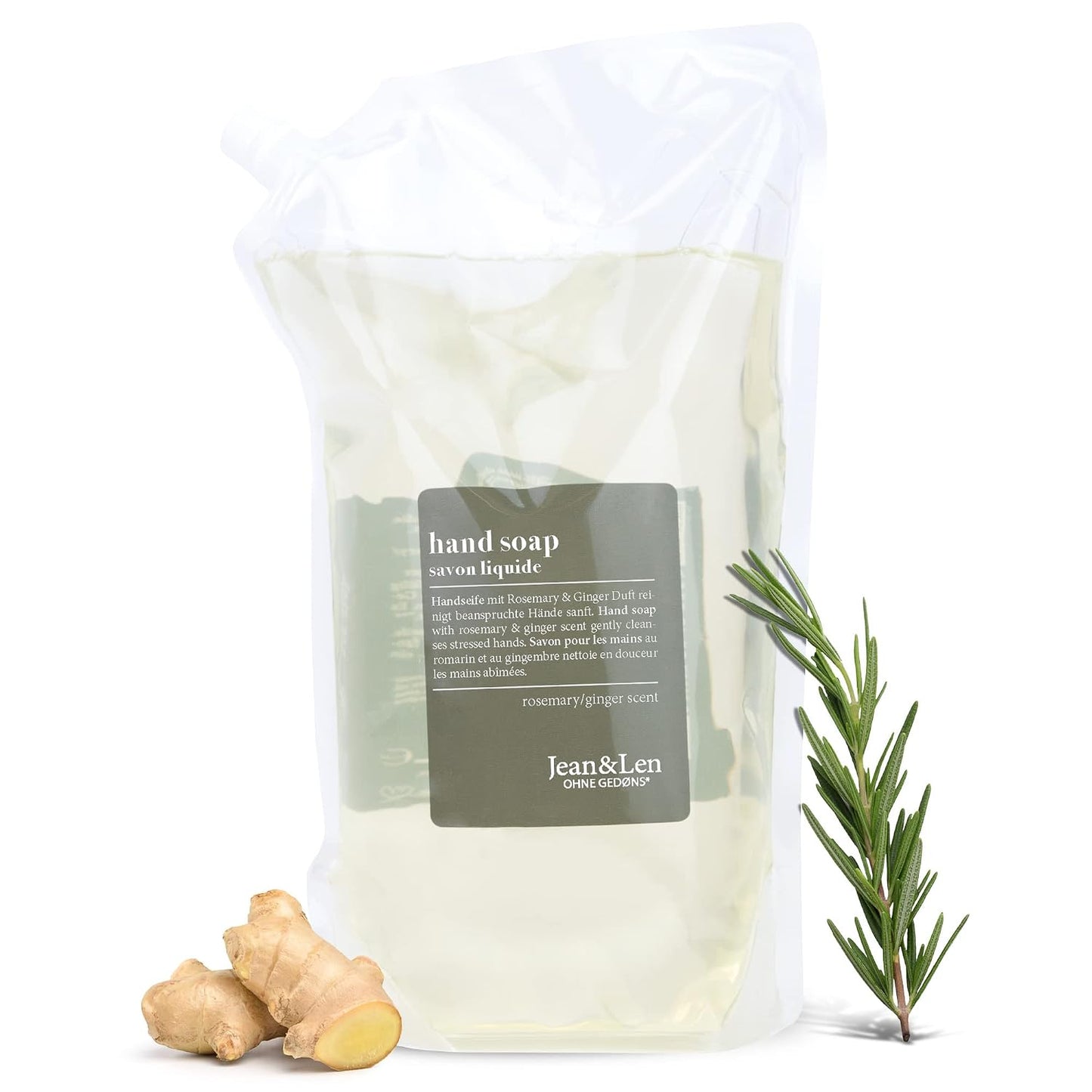 Moisturizing Liquid Hand & Body Wash - Rosemary Ginger Refill Pack | Vegan, Silicone & Paraben Free, 50.7 Fl. Oz.