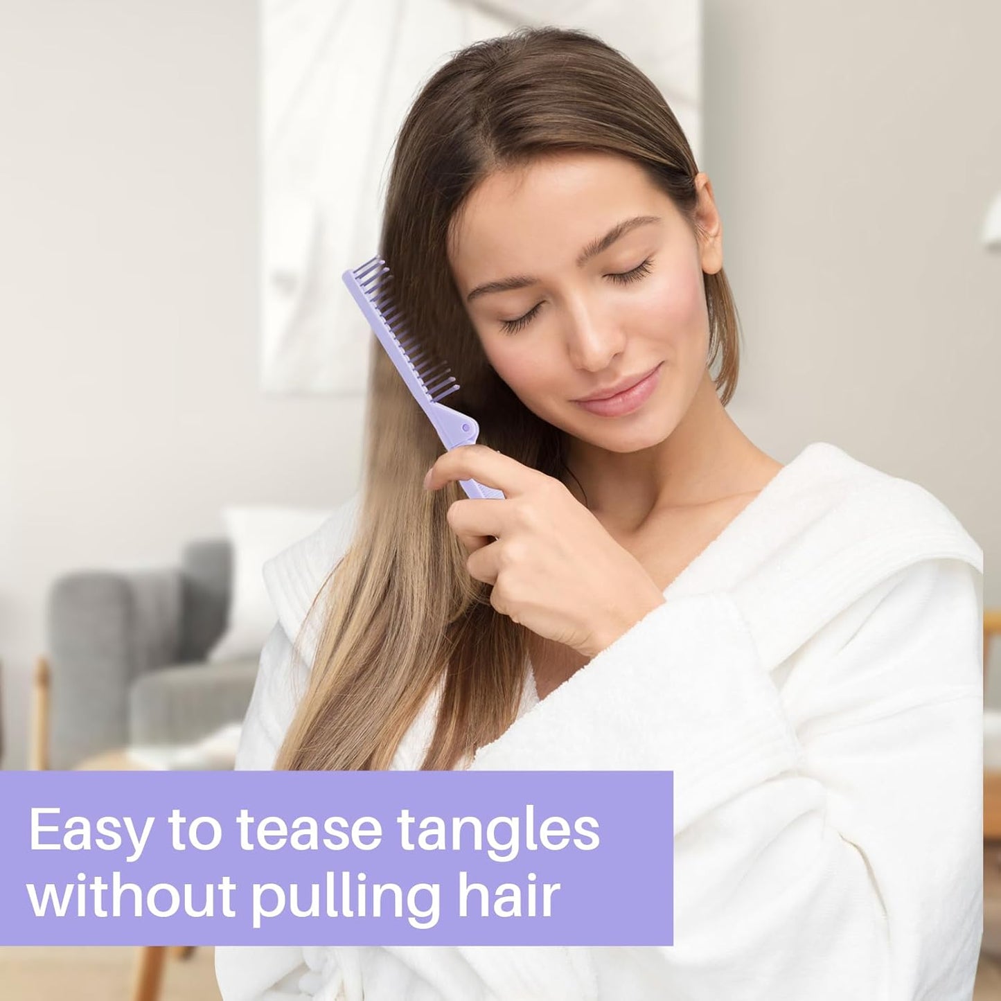 Double Head Folding Travel Hair Comb - Mini Pocket Detangling Brush for All Hair Types | Purple