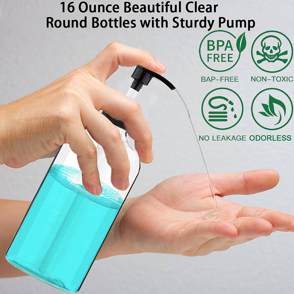 Empty Plastic Pump Bottles - 16.9 Oz BPA-Free Amber Dispenser | Refillable Travel Shampoo & Lotion Containers (2 Pack)