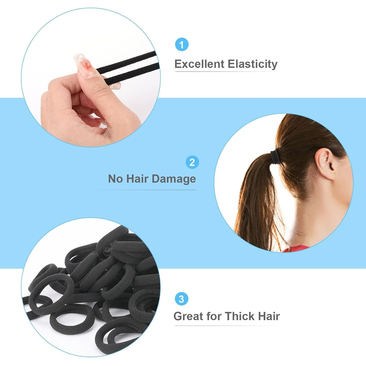 120PCS Black Hair Ties - Seamless Soft Ponytail Holders for All Hair Types | No Damage Elastics