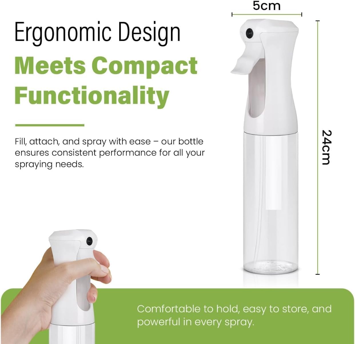 VIGOR PATH Continuous Spray Bottle - Fine Mist Hair & Plant Mister | 300ml / 10.1 oz, Clear