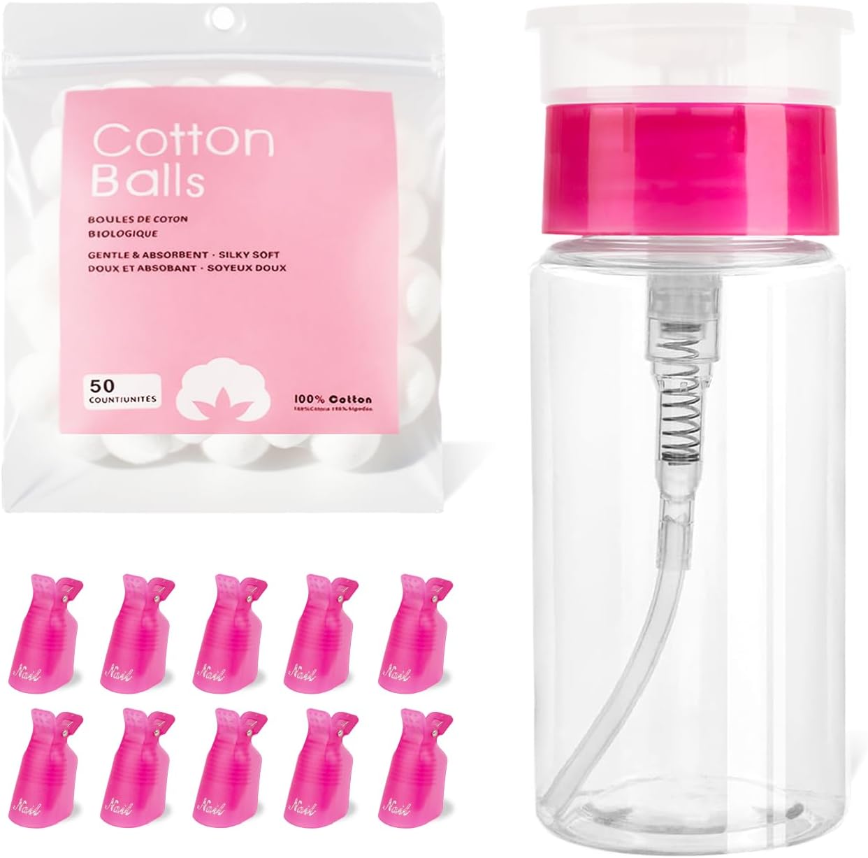 Nail Polish Remover Pump Dispenser - 2 Pack Acetone Safe ABS Bottles | 200ml (6.8oz) Lockable Flip Cap
