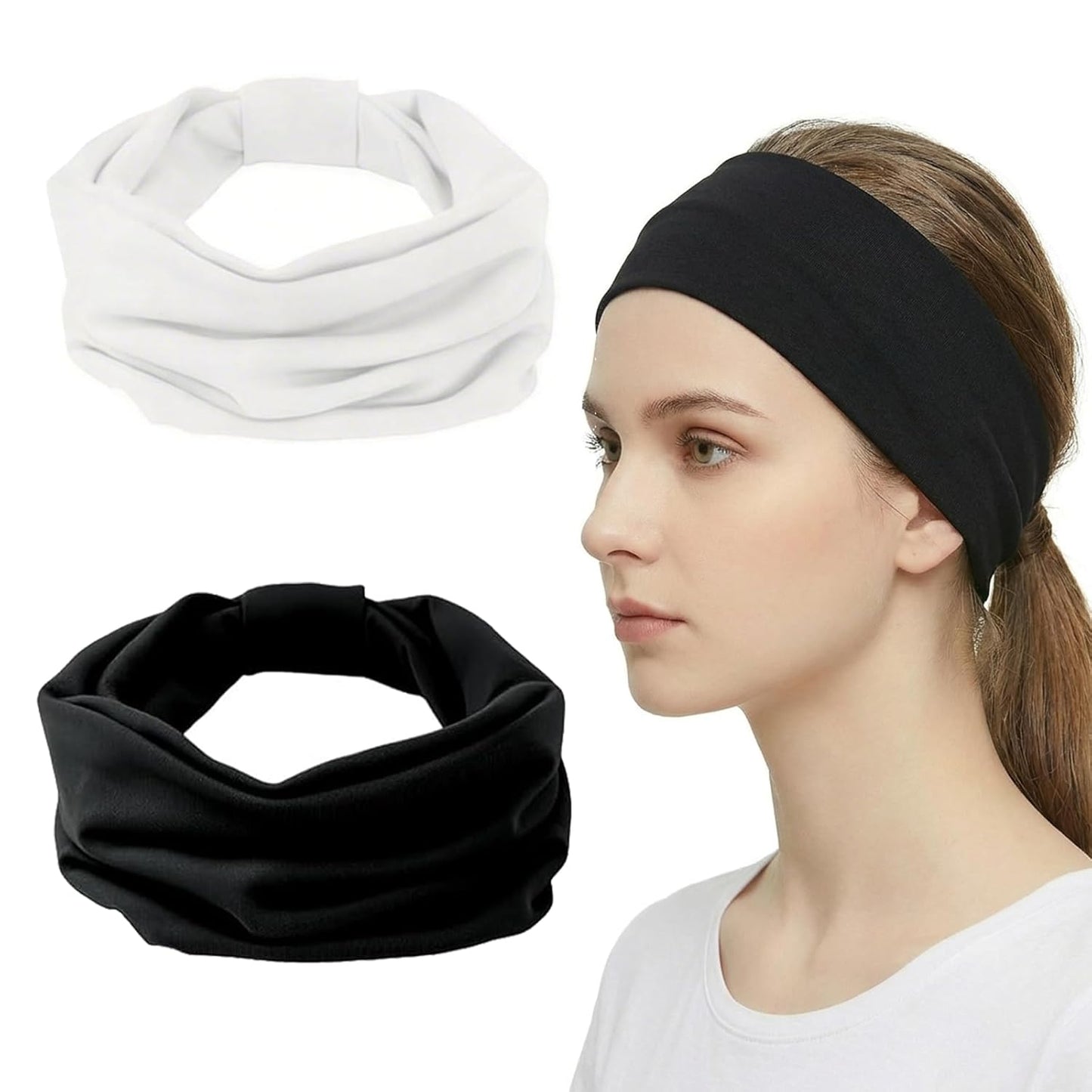 Wide Elastic Headbands for Women - 6 Pack Non-Slip Thick Sports Bands | Soft Knotted for Workout, Makeup & Spa