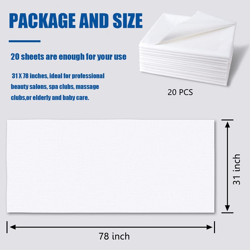 Platonee Disposable Bed Sheets Bed Cover for SPA Tattoo Massage Table Hotels 31" x 78" Non Woven Fabric White 20Pcs