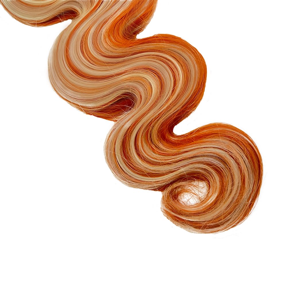 P350/27 Blonde Bundles Body Wave Bundles Human Hair 22 24 26 Inch Blonde Mixed With #350 Orange Body Wave Bundle Unprocessed Brazilian Virgin Weave Hair 3 Bundles 100 Gram Per Bundle