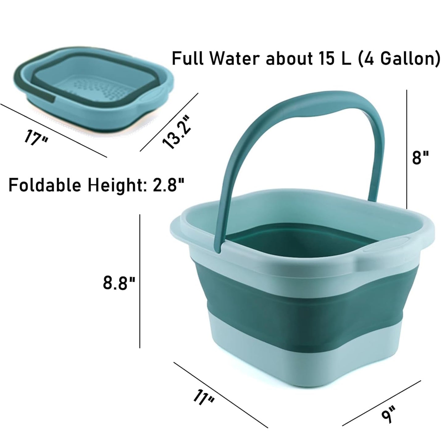 Collapsible Foot Bath Basin - Soaking Tub with Massage Acupoint for Pain Relief | Green Plastic Foot Bucket