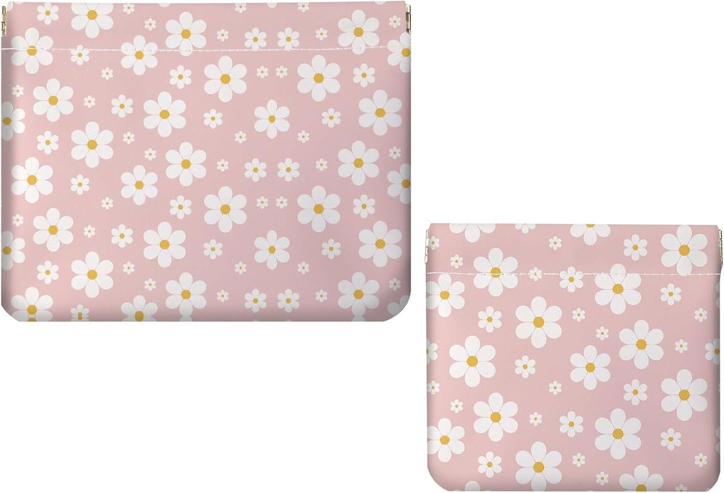 Small Makeup Bag Set - 2 PCS PU Leather Cosmetic Organizers | Portable Travel Pouch for Women - Floral & Cat Design