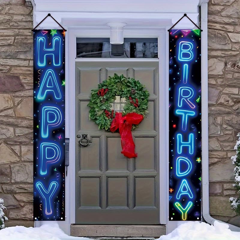 Happy Birthday Neon Door Banner - 12x71 Inch Indoor & Outdoor Sign