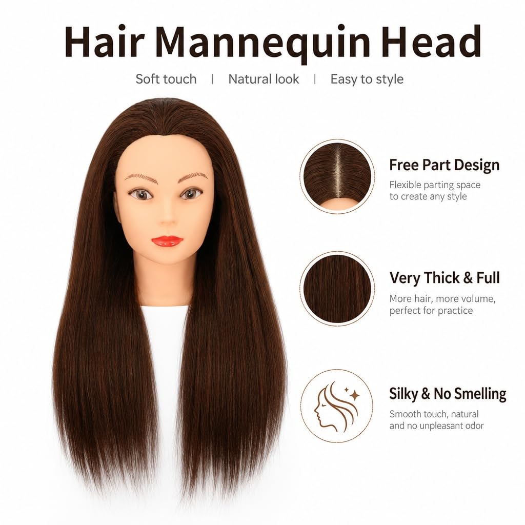 100% Human Hair Mannequin Head for Practice Braiding, 20-22" Doll Head