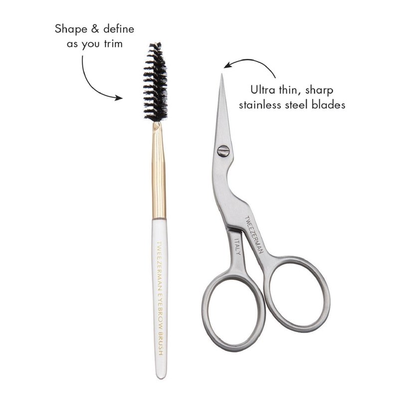 Tweezerman Stainless Steel Eyebrow Shaping Scissors & Brush - Eyebrow Trimming Set for Women and Men