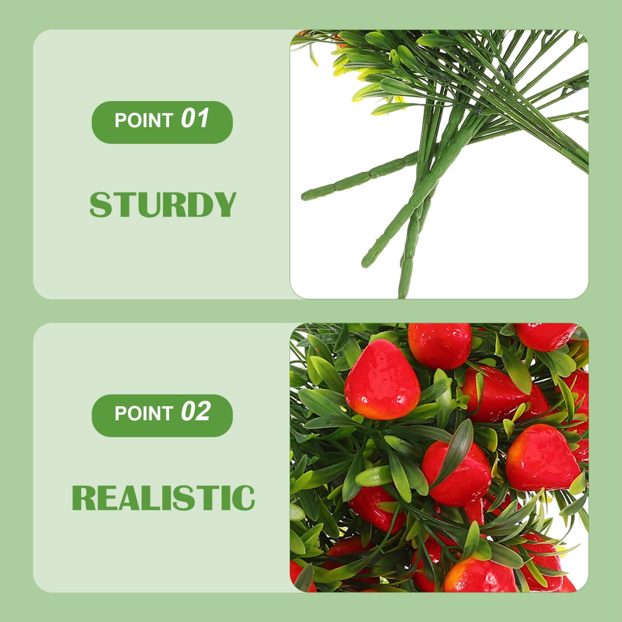 Housoutil Artificial Strawberry Plant Bouquet, 5PCS Fake Strawberries, Faux Fruits Stem Bouquet Arrangement Decor for Vase