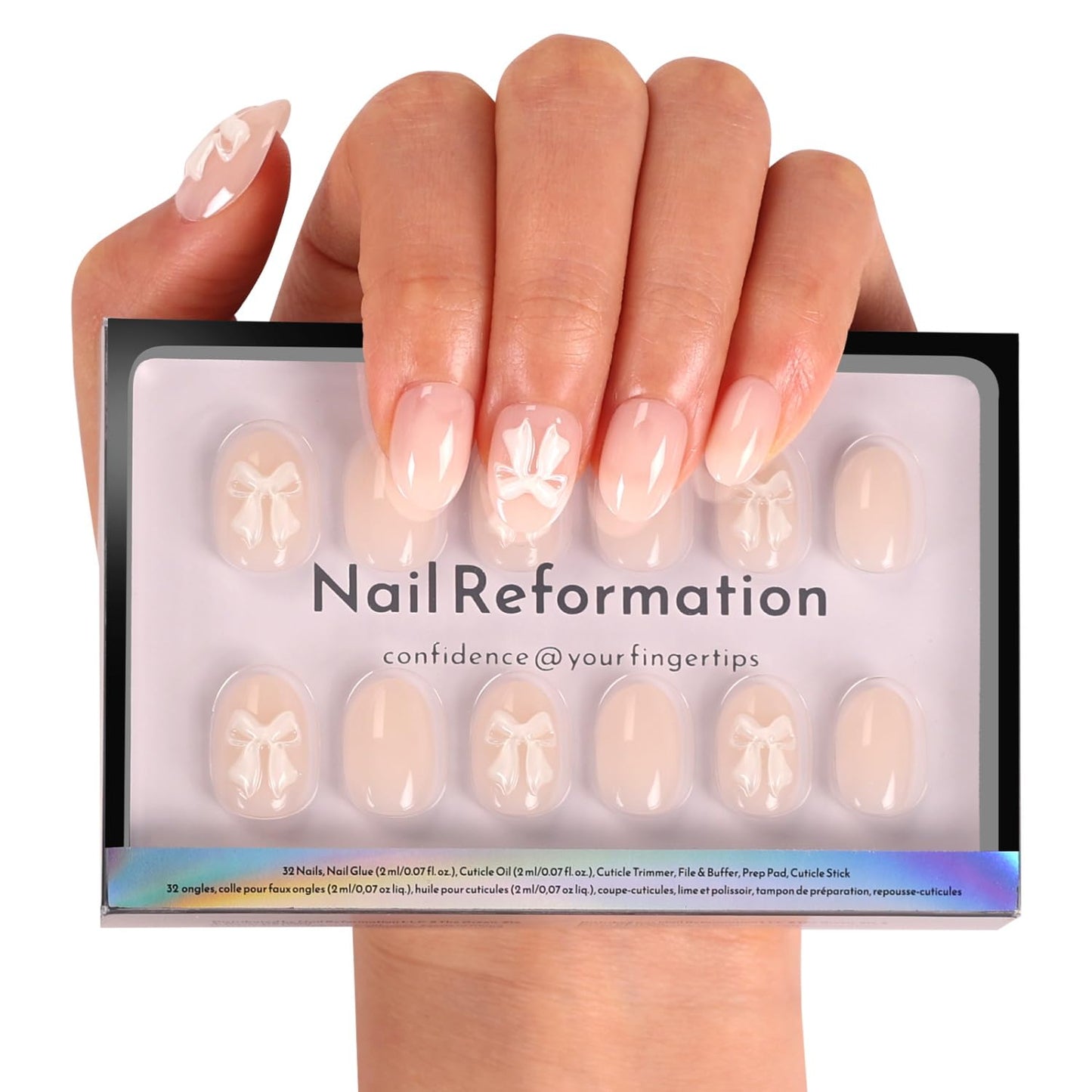 Press On Nails - Strawberry Seed Milky Pink Almond Fake Nails with Red Polka Dot French Tip | Glossy Reusable 32 Pcs in 16 Sizes - Perfect Manicure Gifts for Women
