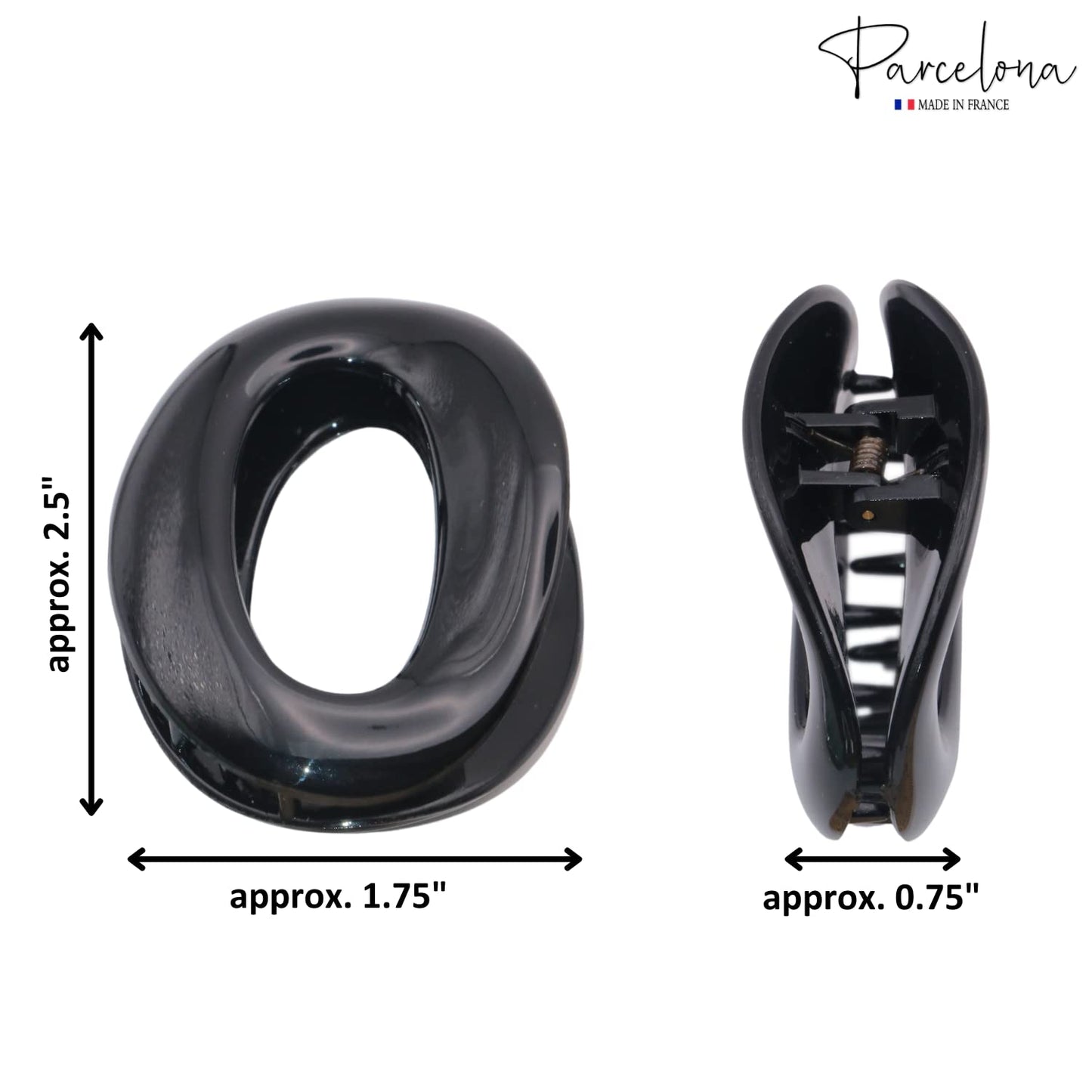 Parcelona French Flat Tube Cutout Small 2 1/2" Celluloid Set of 2 No Slip Grip Jaw Hair Claw Durable Styling Women Hair Accessories Girls Hair Claw Clips