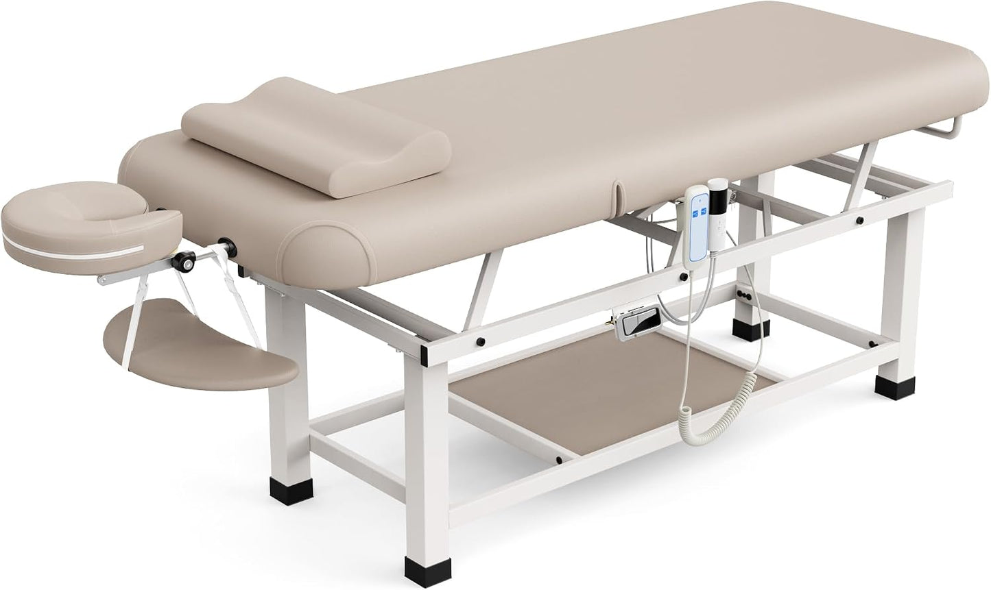 Heavy Duty Electric Massage Table - Adjustable Backrest & Storage Space | 30 x 75 Inches - Beige Gray