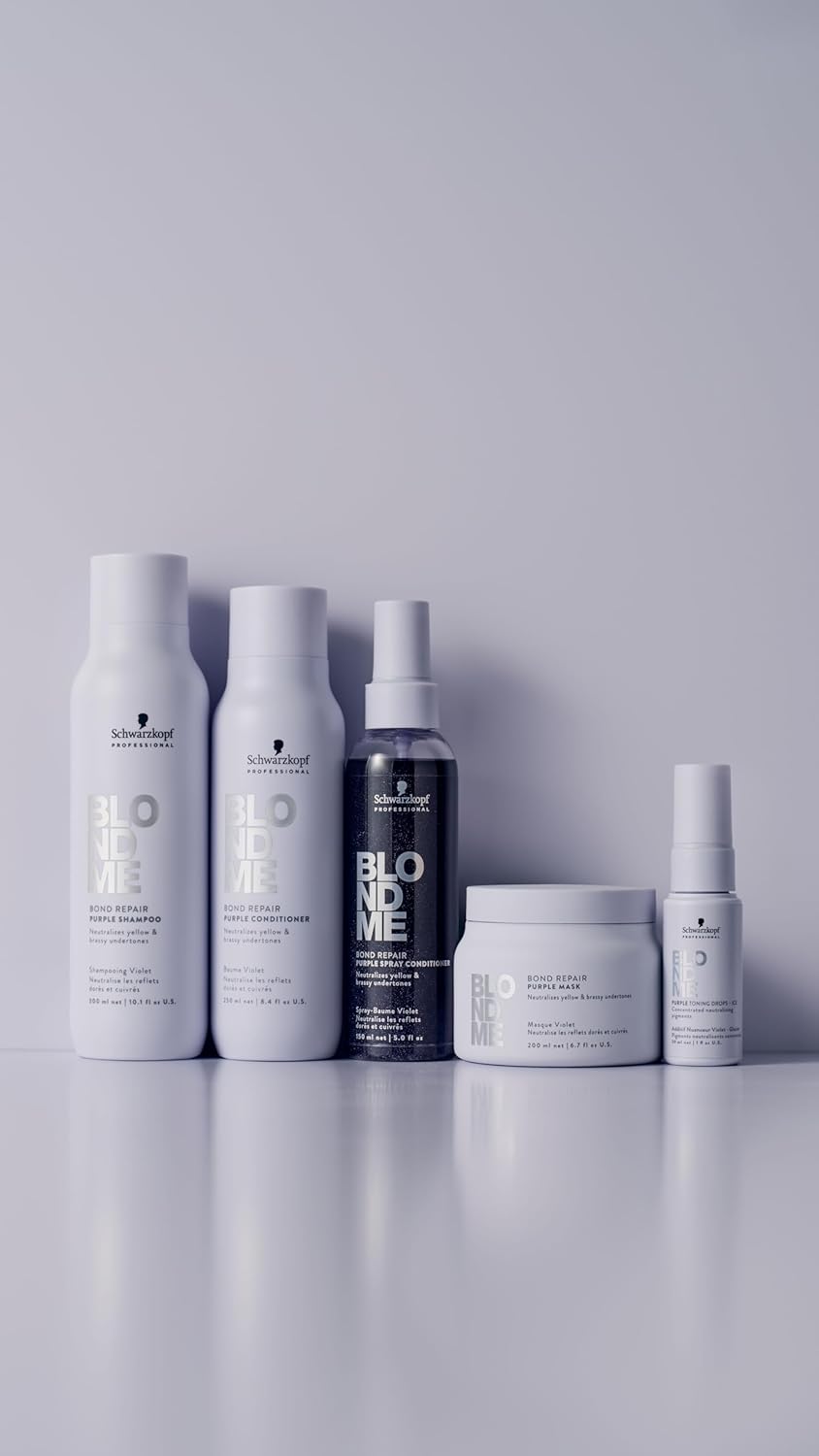 BlondMe Bond Repair Purple Spray Conditioner - Neutralizes Yellow & Brassy Tones | Strengthens & Moisturizes Blonde Hair