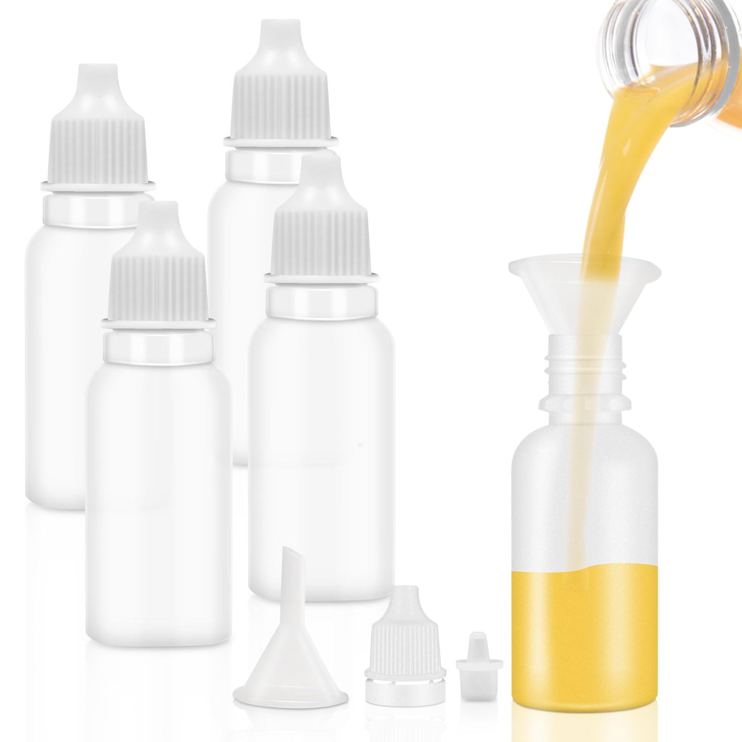 Bcautay 5 Pcs Plastic Dropper Bottles 15ml Small Empty Squeeze Dropper Bottles with Funnel Portable for Oil Liquid Storage