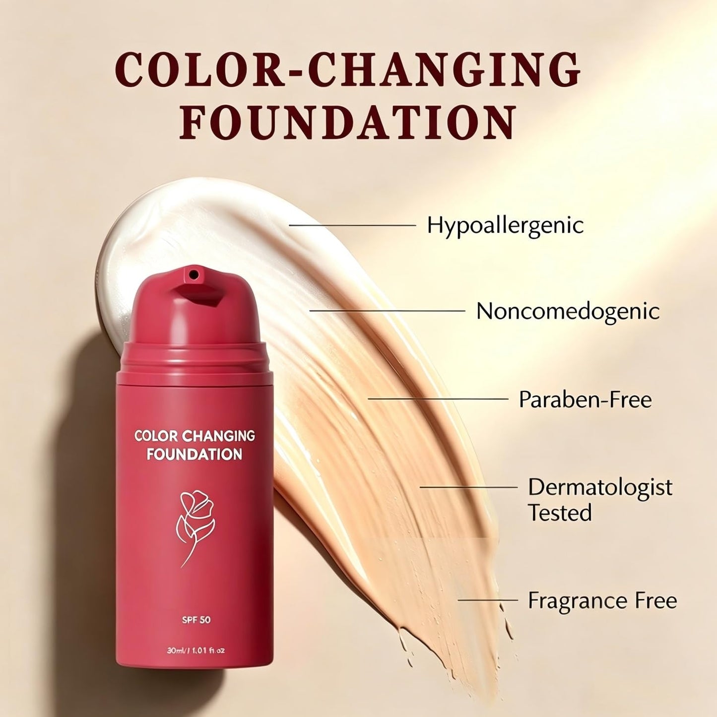 Korean Color Changing Foundation, Automatically Adjusts Liquid Foundation,Deep Hydration & Refines Pores, Medium to Full Coverage Cream for Mature Skin,1PC,30ML / 1.01 FL.OZ