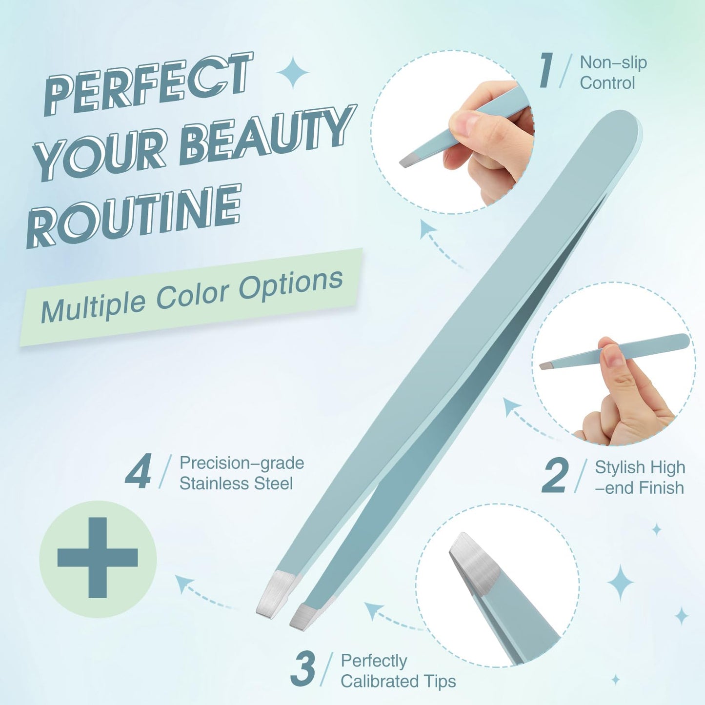 Mudder 12 Pcs Eyebrow Tweezers Set for Facial Hair Stainless Steel Slanted Tip Tweezers in Bulk for Men and Women (Light Blue)