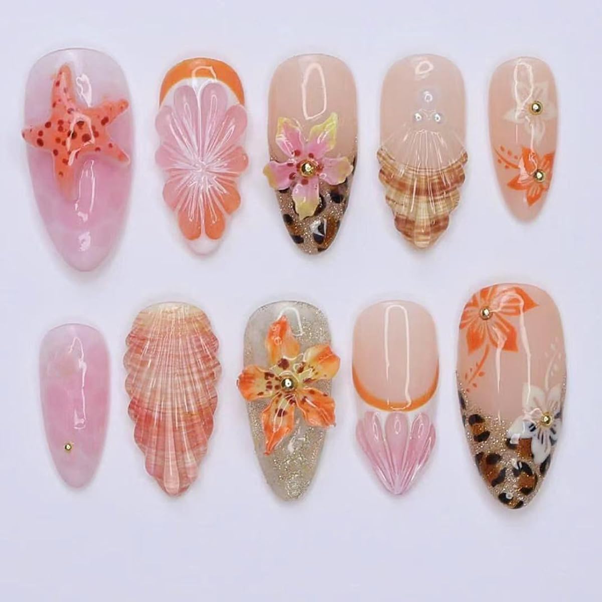 Press-On Almond Nails - Blue & Yellow Fruit Design | Reusable 30-Piece Nail Kit for Spring & Summer Manicure