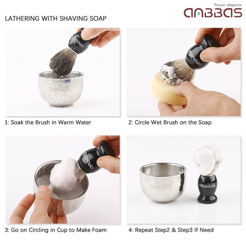 Anbbas Pure Badger Shaving Brush with Wood Handle,Stainless Steel Shaving Stand and Soap Bowl Perfect for Men Wet Shave