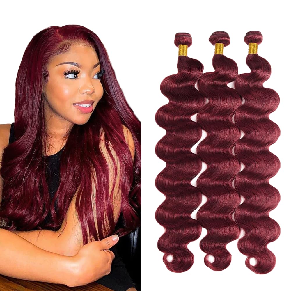 30 32 34 Inch #99J Burgundy Bundles Human Hair Body Wave Bundles Wine Red Color Body Wave 3 Bundles 50g/Bundle Unprocessed Brazilian Virgin Weave Hair Extensions for Black Women