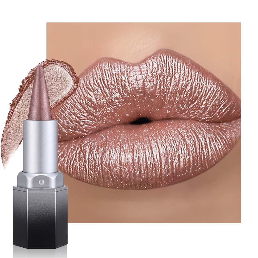 Nude Pink Shimmer Lipstick - Metallic Moisturizing Glow & Plumping Formula | Long-Lasting Waterproof (01#Nude Pink)