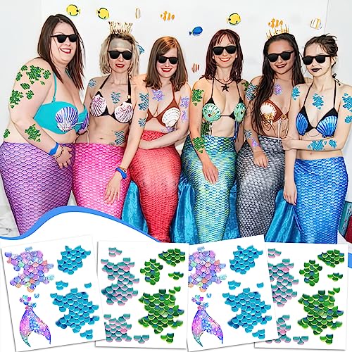 Halloween Mermaid Scale Temporary Tattoos Stickers – 12 Sheets for Mermaid & Ocean Party Decor