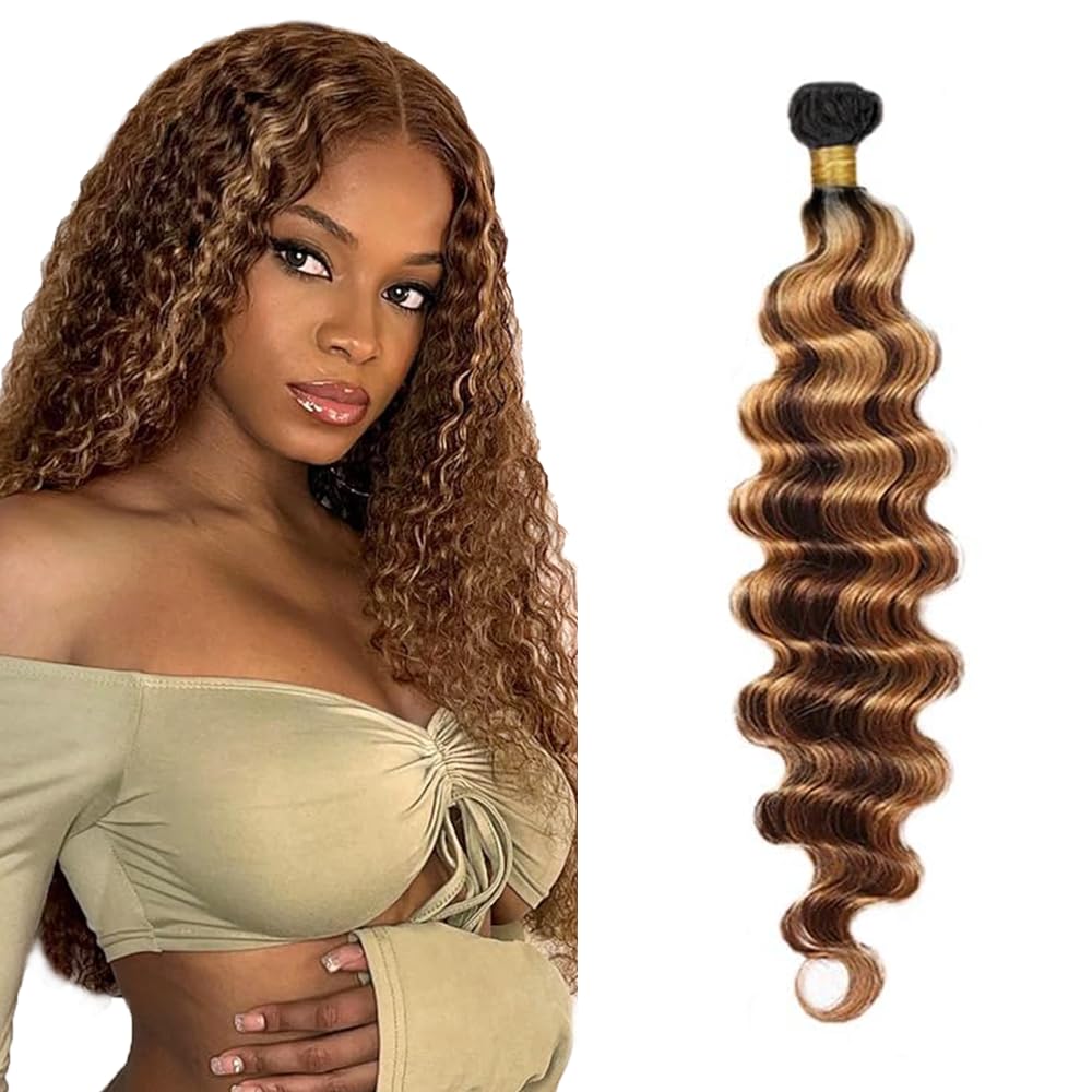 P430 Bundles Ombre Brown Bundles Highlight Human Hair Bundle Brown Deep Wave Bundle 14 inch Double Weft 100g