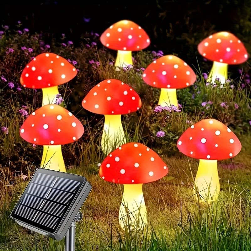 Solar Mushroom Lights - 8 Pack Waterproof Solar Garden Decor | 8 Lighting Modes for Outdoor Pathway & Landscape