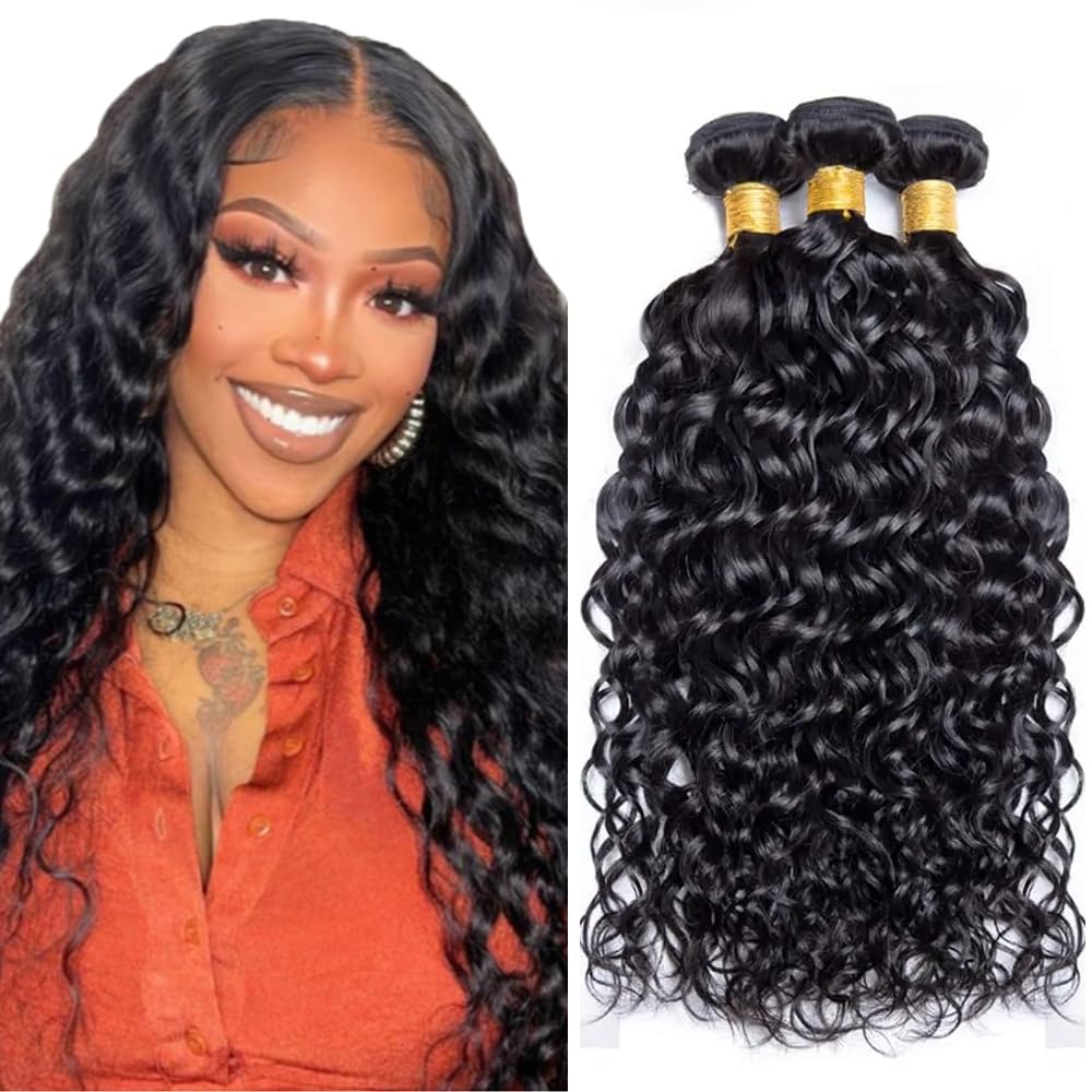 Color #1b Human Hair Bundle Natural Black Water Wave 3 Bundles 150g 18 20 22 inch Real Natural Black Water Wave Human Hair Extensions 1B Color
