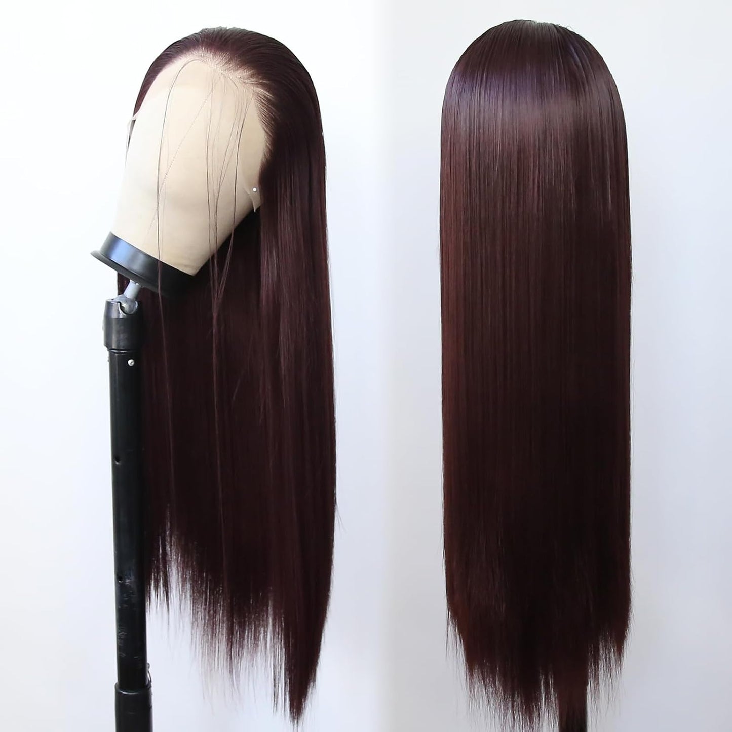 99J Burgundy Lace Front Wig - Long Straight Synthetic Hair, Pre-Plucked Natural Hairline for Black Women | Heat Resistant Fiber, Daily Wear