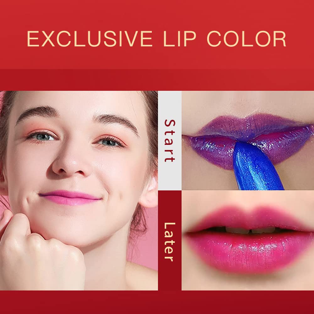 Magic Color Changing Lipstick Set - 2 Pcs Shimmer Moisturizing Balm | Blue to Pink & Black to Brick Red