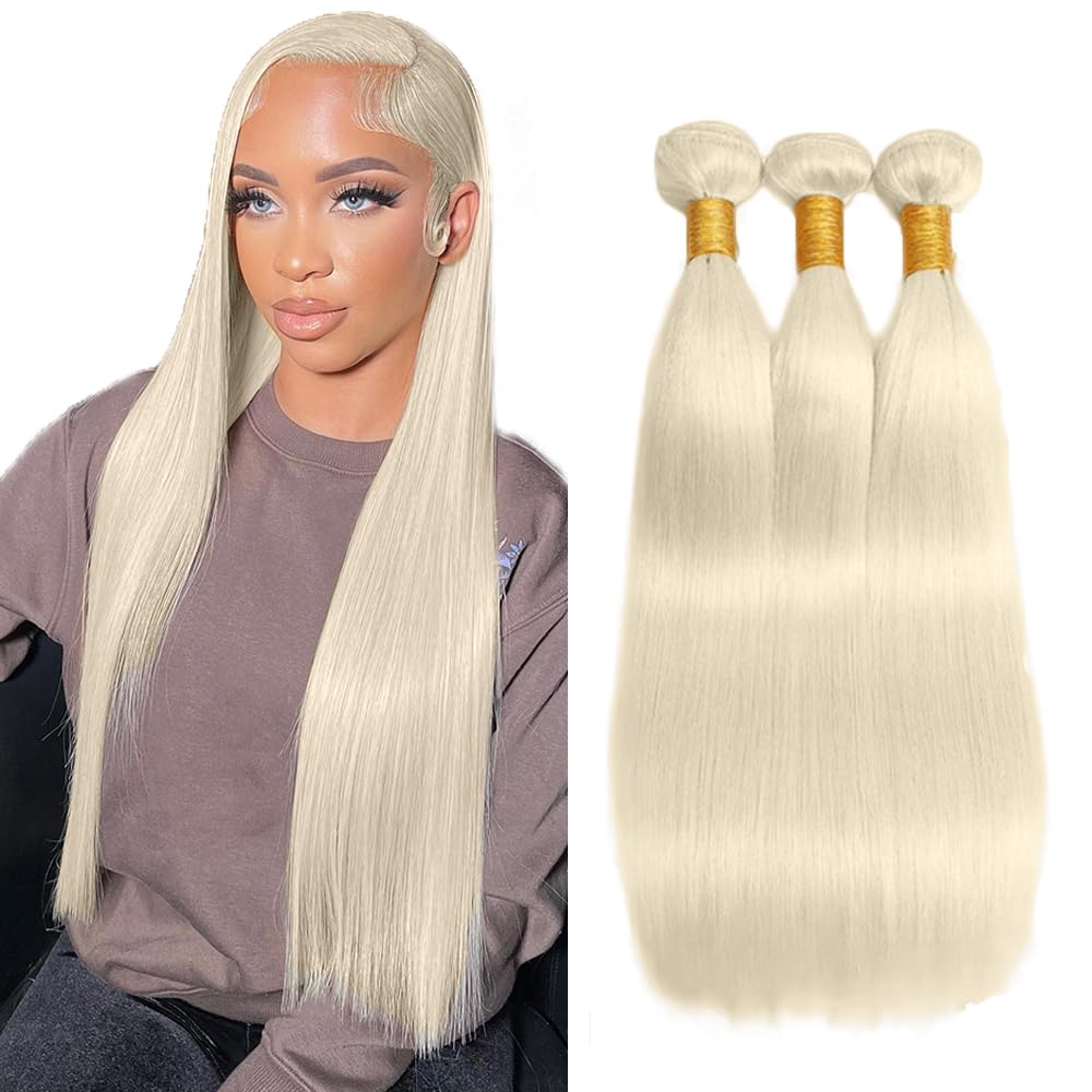 12 14 16 Inch #88 Platinum Blonde Bundles Straight Bundles Human Hair Platinum Blonde Straight Bundle Unprocessed Brazilian Virgin Weave Hair 3 Bundle 50 Gram Per Bundle for Black Women