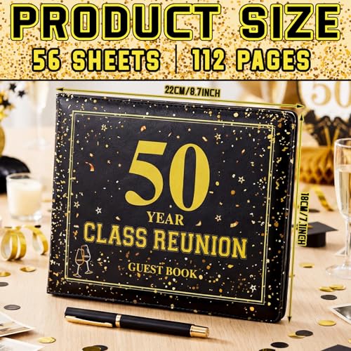 50th High School Reunion Guest Book - Black & Gold 1976 Keepsake