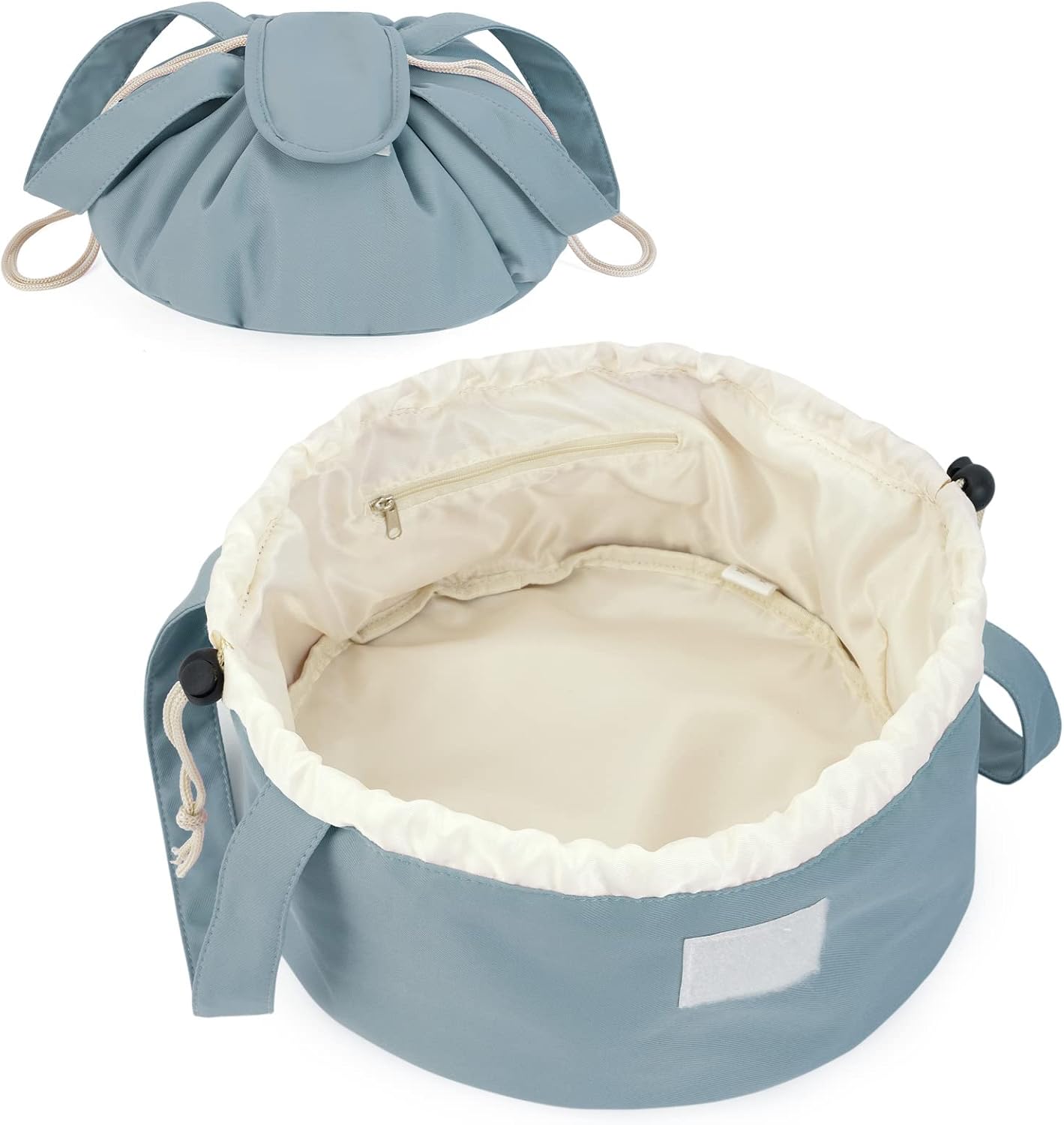 Large Pink Barrel Drawstring Makeup Bag - Stylish Cosmetic Organizer for Toiletries | Dusty Rose Color