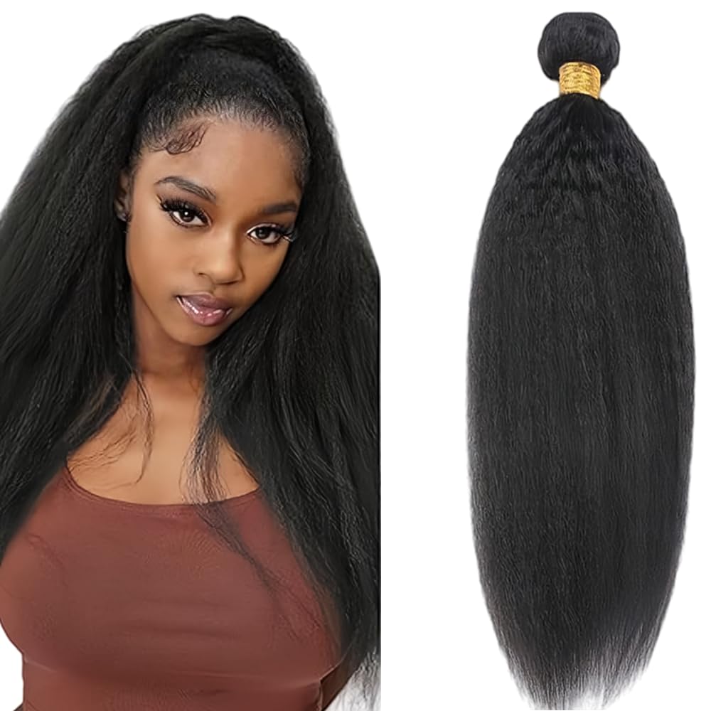 22 inch Yaki Straight Human Hair Bundles Kinky Straight Bundles Kinkystraight Human Hair Bundle Natural Black Kinky Yaki Bundle 1B Color LadrXadr 50g
